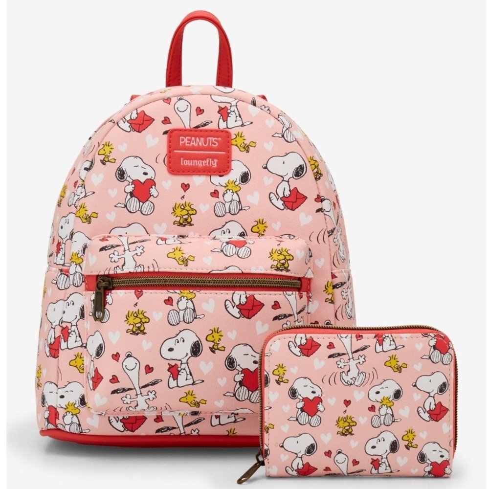 Loungefly Peanuts Pink Mini Backpack and Wallet Set NWT